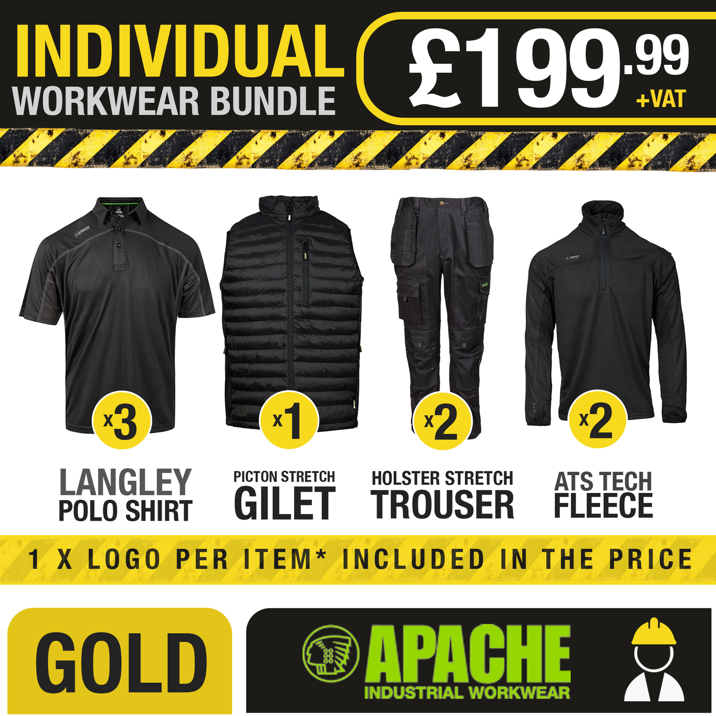 Gold Individual Workwear Bundle - Free Logos - - Customisable Bundle