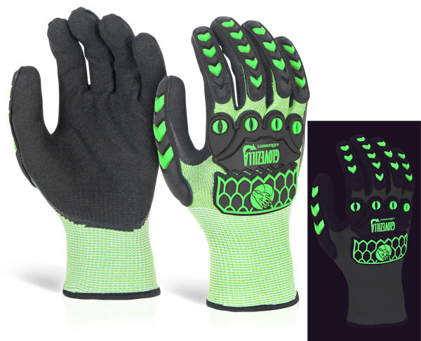 Glovezilla Beeswift Glovezilla Glow In The Dark Foam Nitrile Coated Gloves Gz66 - Green - Customisable Nitrile