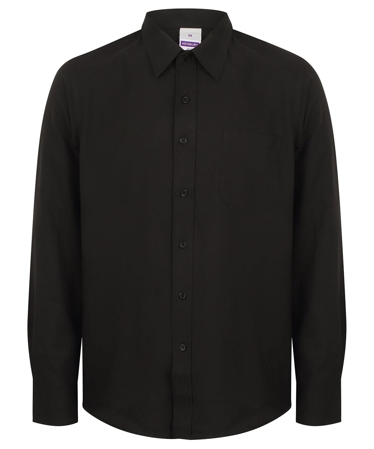 Henbury Wicking Antibacterial Long Sleeve Shirt HB590 - Black - Customisable Shirts