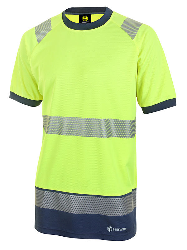 Deltic Beeswift Deltic Hi Vis Two Tone Short Sleeve T Shirt Hvtt001 - Saturn Yellow Navy XL - Customisable T-Shirt