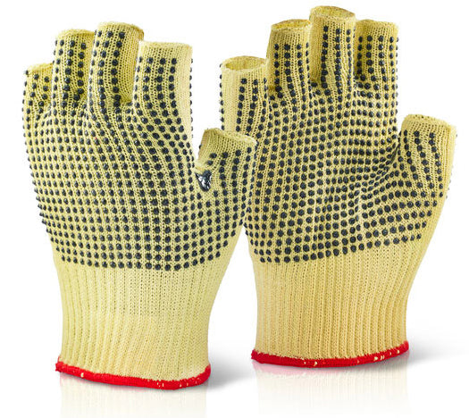 Beeswift Reinforced Fingerless Dotted Gloves Kflgmwd - Yellow - Customisable Cut Resistant
