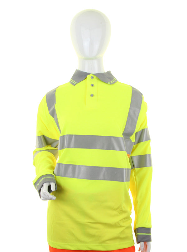 Beeswift Ladies Hi Vis Long Sleeve Polo Shirt Lpk22 - Saturn Yellow - Customisable Polo Shirts