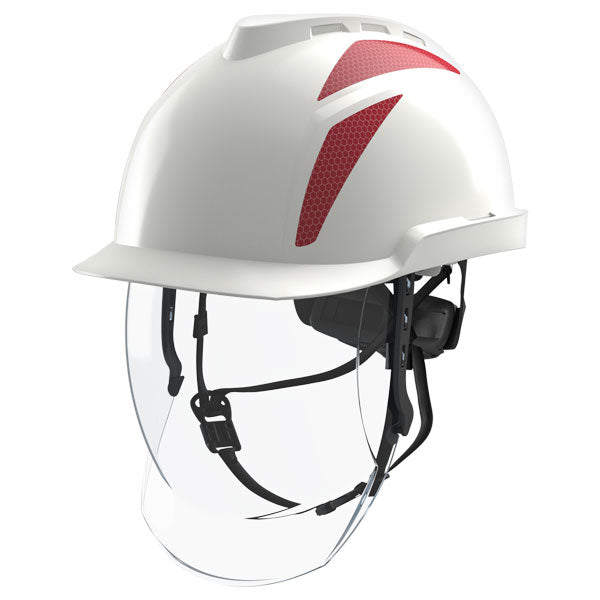 MSA V-Gard 950 Electrician Safety Helmet with Face Shield - White Red - Customisable Head Protection