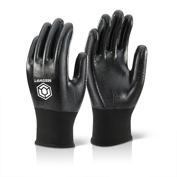 Beeswift Nitrile Fully Coated Polyester Gloves Ndgfcbl - Black - Customisable Nitrile