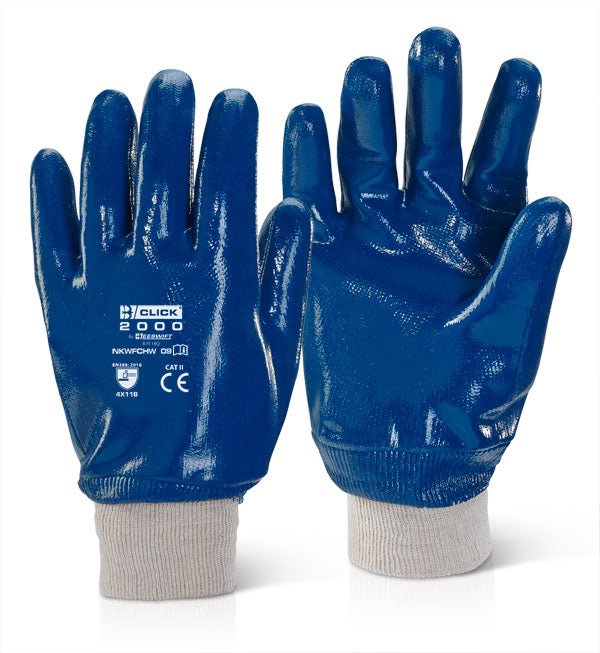 Beeswift Nitrile Knitted Wrist Fully Coated Heavy Weight Gloves Nkwfchwn - Blue - Customisable Nitrile