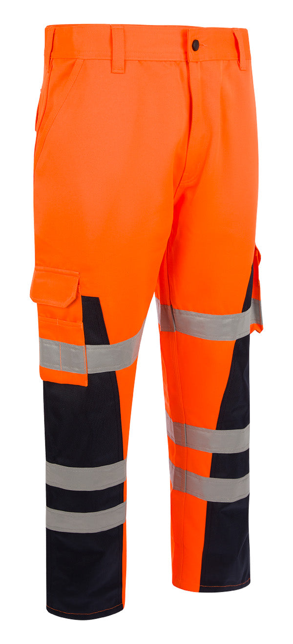 BEESWIFT CLICK WORKWEAR MENS NYLON REINFORCED TROUSERS - Orange Navy - Customisable Trousers