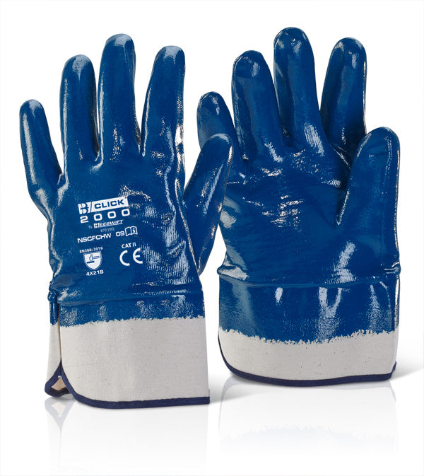 Beeswift Nitrile Safety Cuff Fully Coated Heavy Weight Gloves Nscfchwn - Blue - Customisable Nitrile
