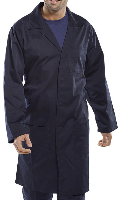 Beeswift Poly Cotton Warehouse Coat Pcwc - Navy Blue - Customisable Warehouse Coats