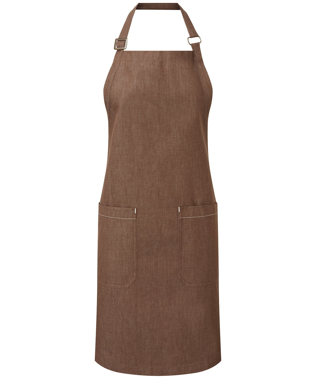 Cotton denim bib apron, organic and Fairtrade certified - PR113 - Brown Denim One size - Customisable Aprons