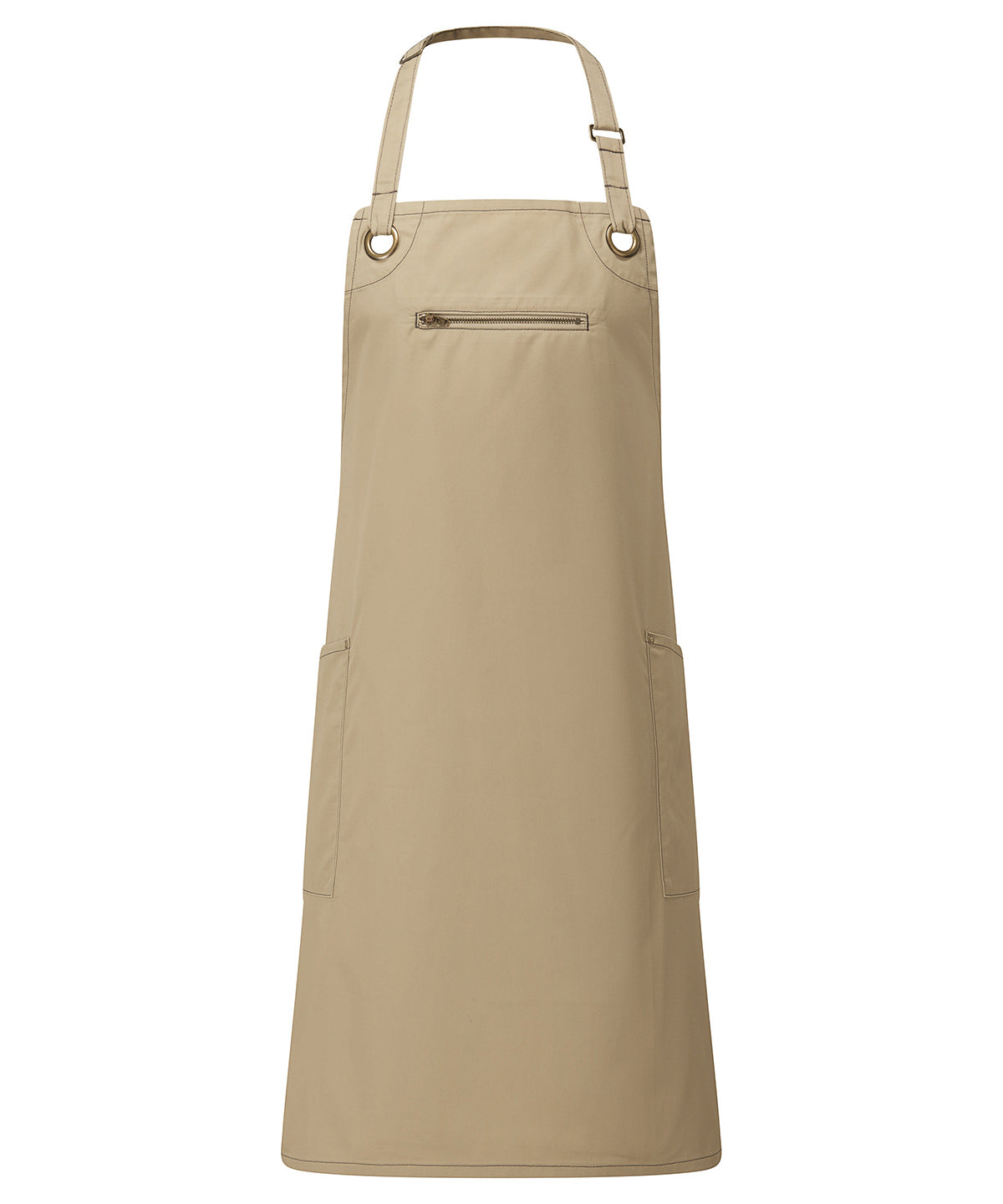 ‘Barley’ Contrast Stitch Bib Apron - PR121 - Khaki Brown One size - Customisable Aprons