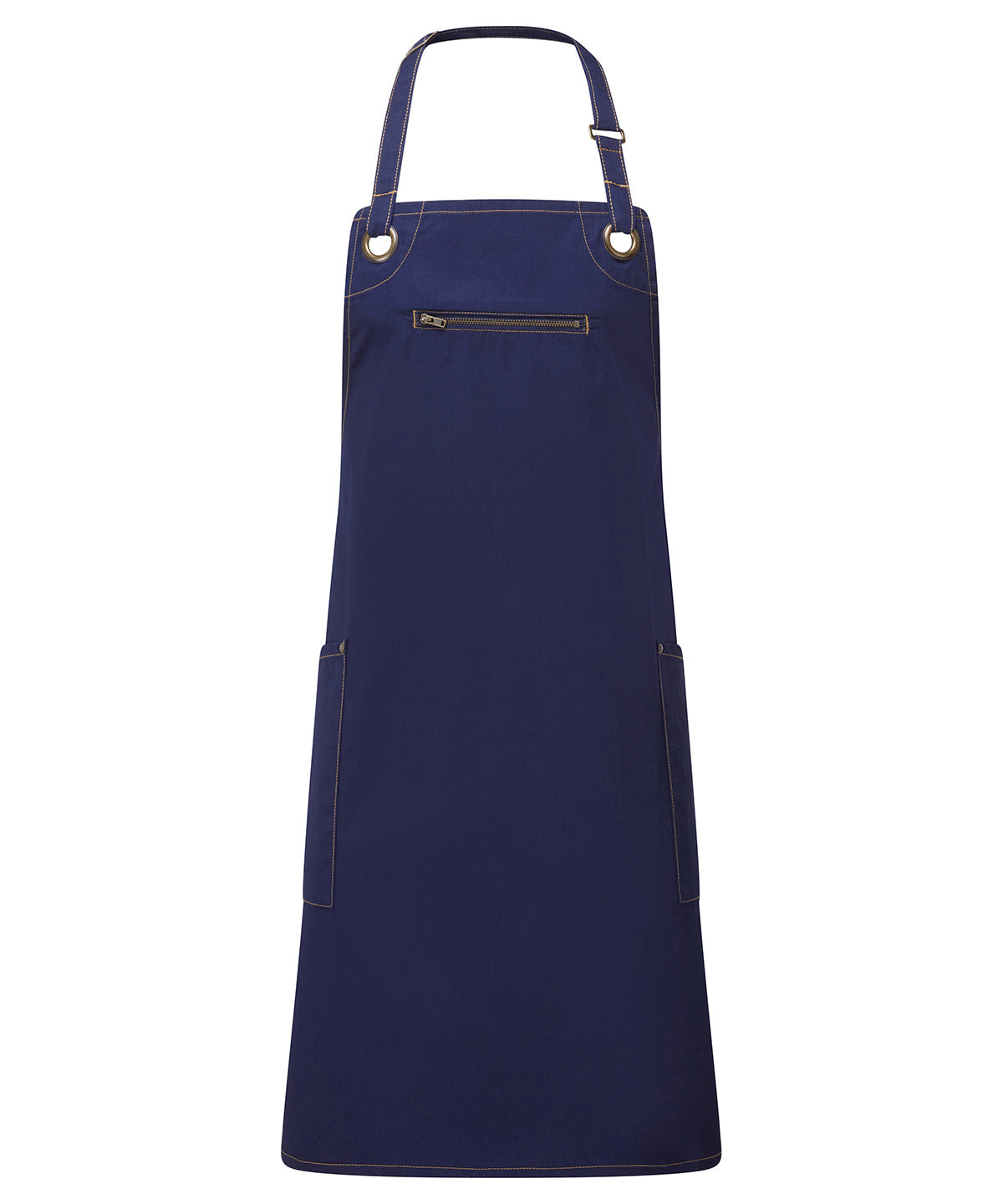 ‘Barley’ Contrast Stitch Bib Apron - PR121 - Navy Camel One size - Customisable Aprons