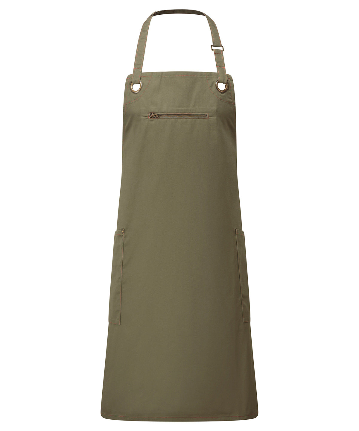 ‘Barley’ Contrast Stitch Bib Apron - PR121 - Olive Chestnut One size - Customisable Aprons