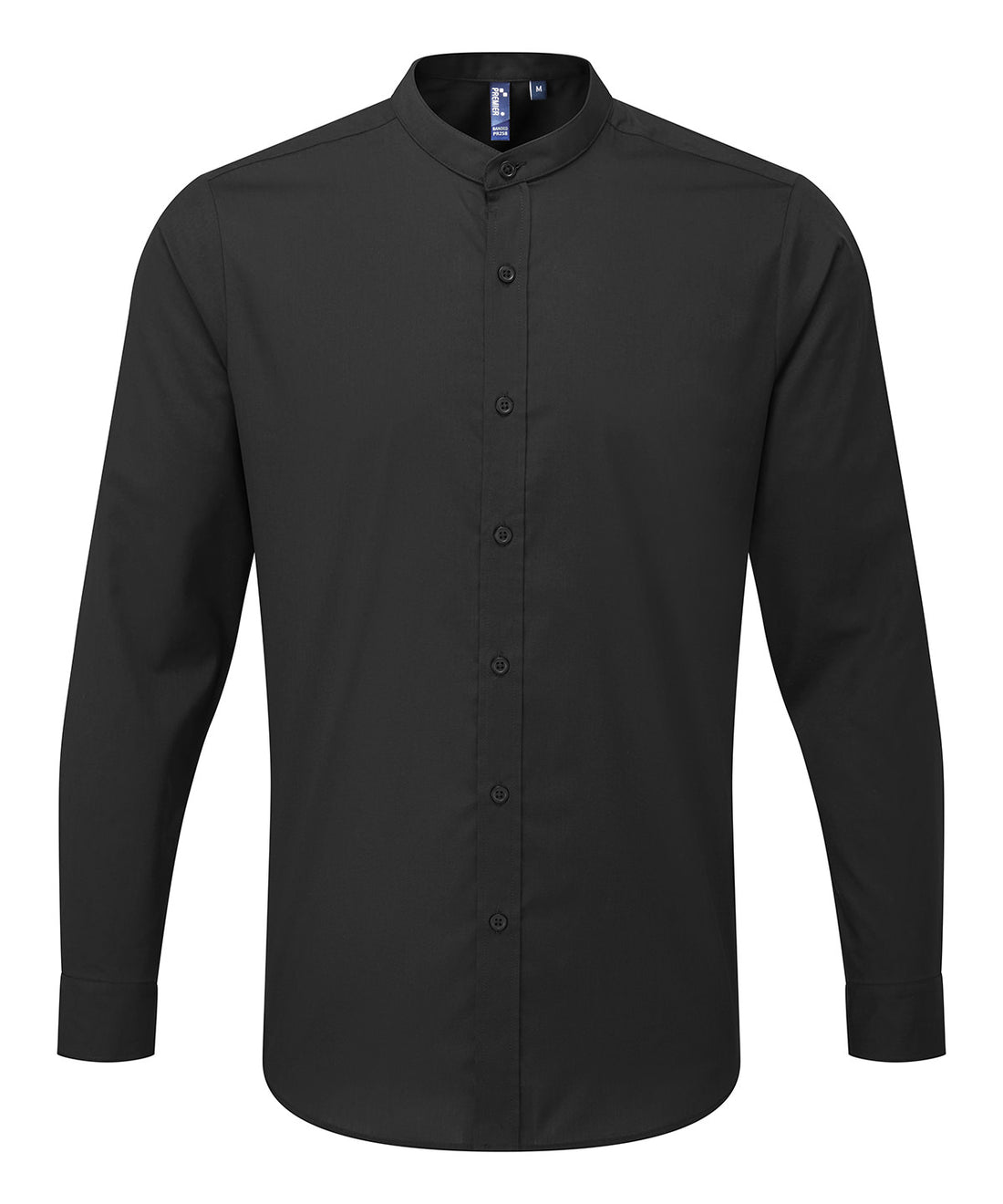 Banded collar grandad long sleeve shirt - PR258 - Black - Customisable Shirts