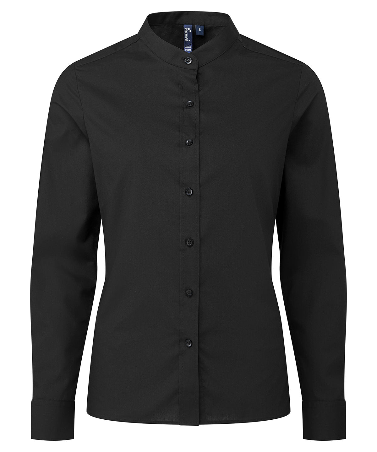Women's banded collar 'grandad' shirt - PR358 - Black - Customisable Shirts