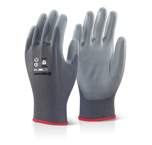 Beeswift Pu Coated Gloves Pug - Grey - Customisable Polyurethane