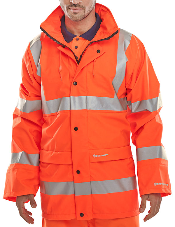 Beeswift Hi Vis Breathable Pu Jacket Puj471 - Orange 3XL - Customisable Jacket