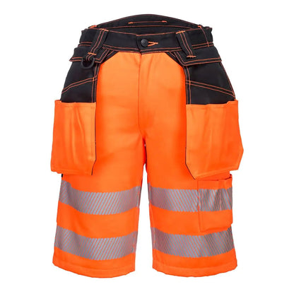 Pw3 Hi Vis Holster Pocket Shorts Pw343 - Orange Black - Customisable Shorts