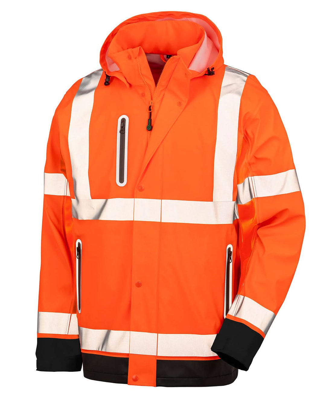 Result Genuine Recycled Hi Vis Heavy duty prism PU safe and dry jacket with recycled backing R507X - Fluorescent Orange Black - Customisable Jacket