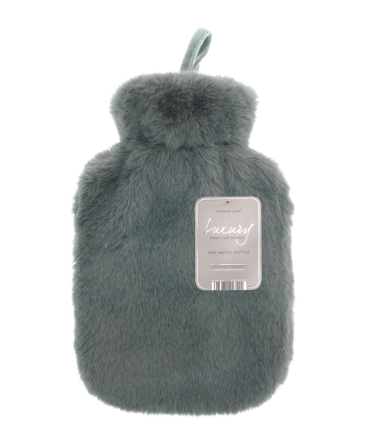 Ribbon Super luxury faux fur hot water bottle and cover RI021 - Grey 2 Litre - Customisable Hot Water Bottles &amp; Covers