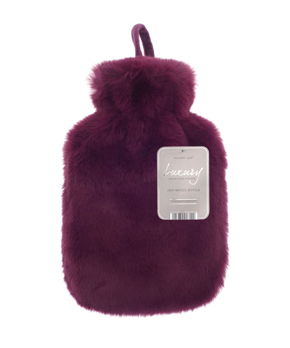 Ribbon Super luxury faux fur hot water bottle and cover RI021 - Plum 2 Litre - Customisable Hot Water Bottles &amp; Covers