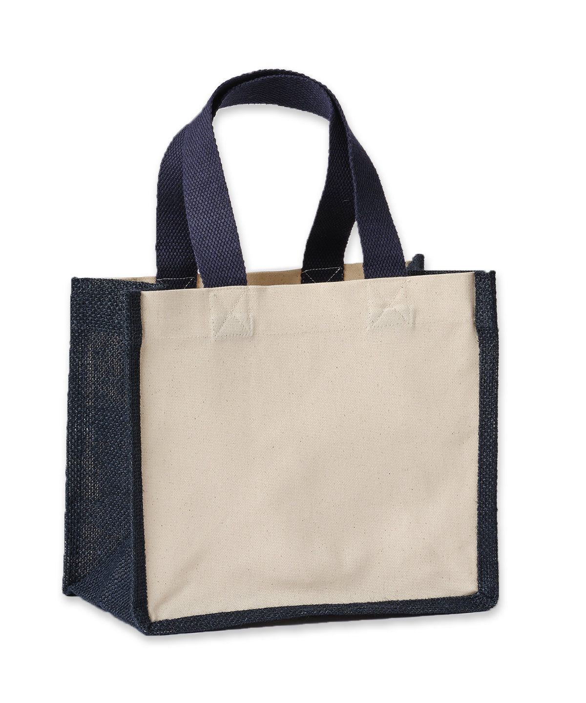 Jute canvas panel shopper - RL201 - Natural French Navy - Customisable Bags