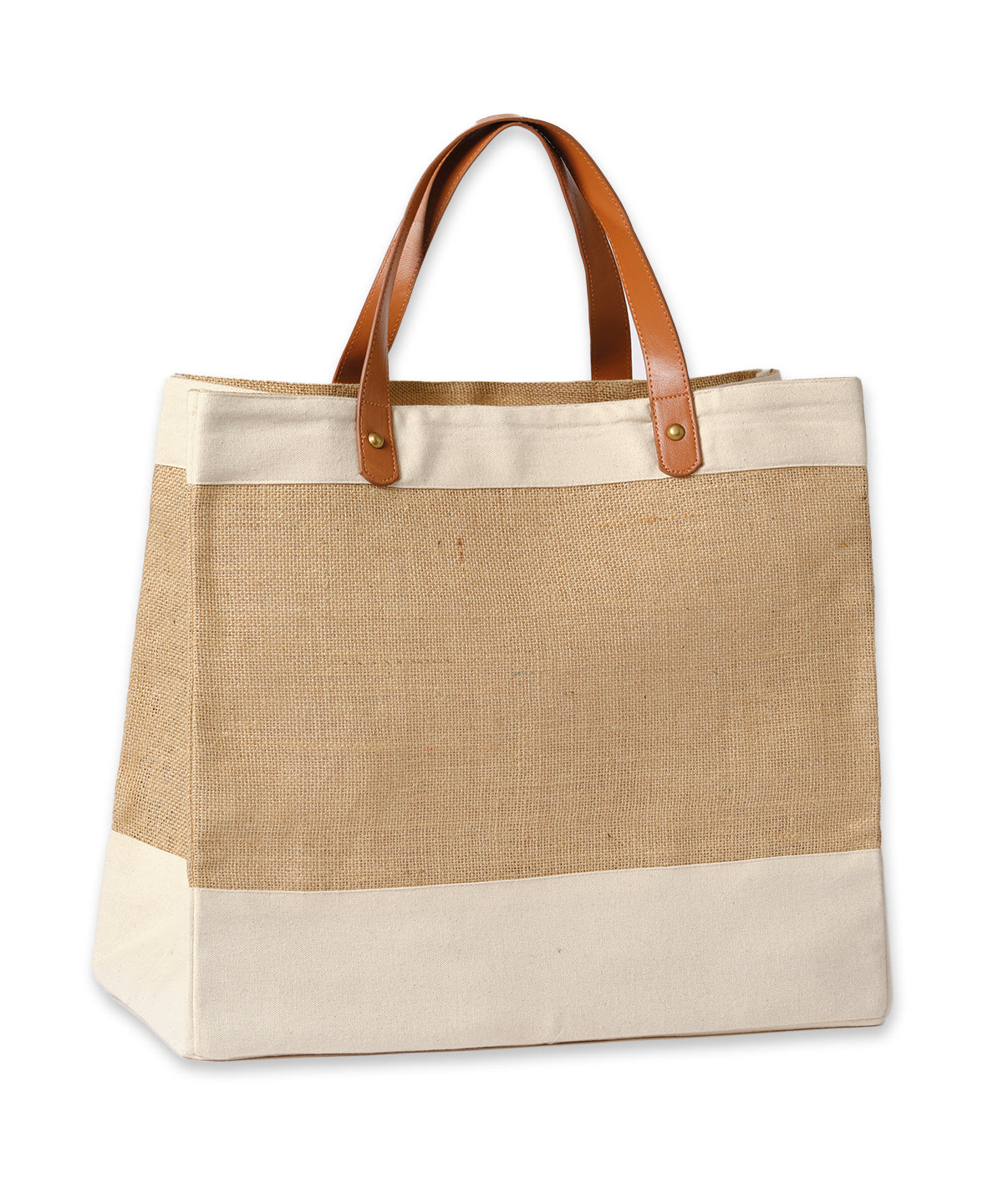 Adley jute with faux leather tote - RL250 - Natural Tan One size - Customisable Bags