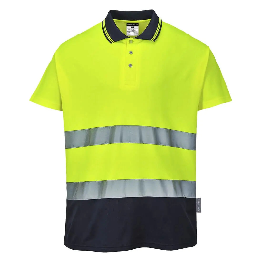 Hi Vis Cotton Comfort Contrast Polo Shirt S/S S174 - Yellow Navy - Customisable Polo Shirts