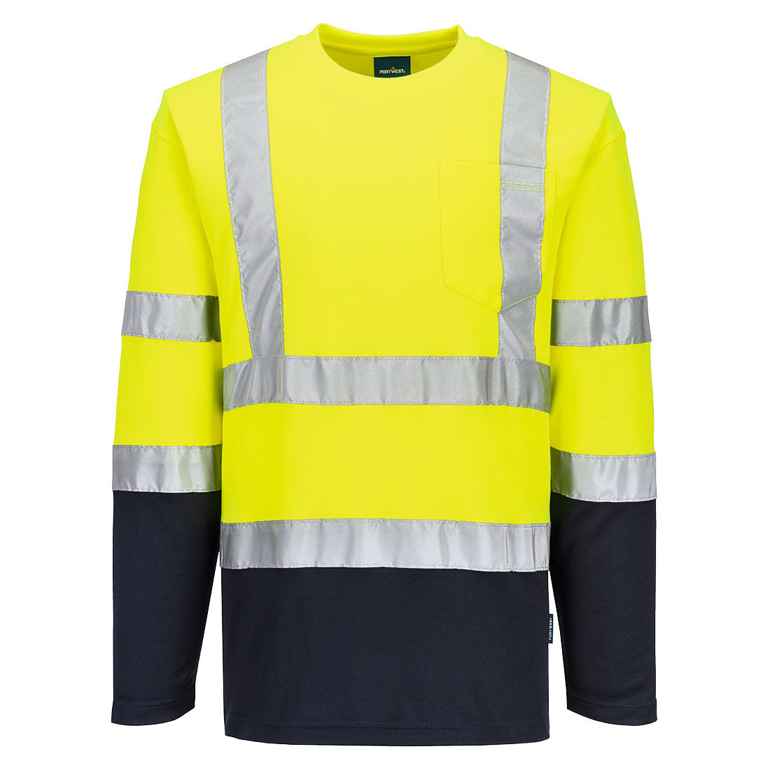 Hi-Vis Cotton Contrast Long Sleeve T-Shirt - S280 - Yellow Navy - Customisable Hi-Vis T-Shirts