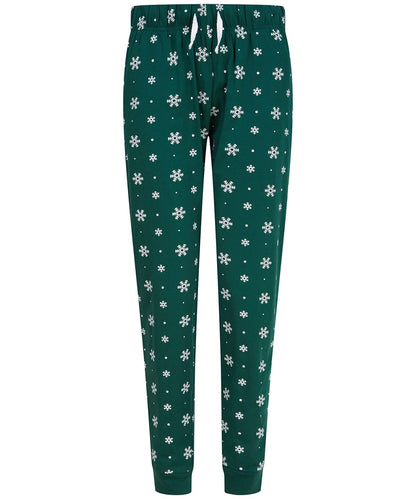 SF Womens cuffed lounge pants SK085 - Bottle White Snowflakes - Customisable Loungewear Bottoms