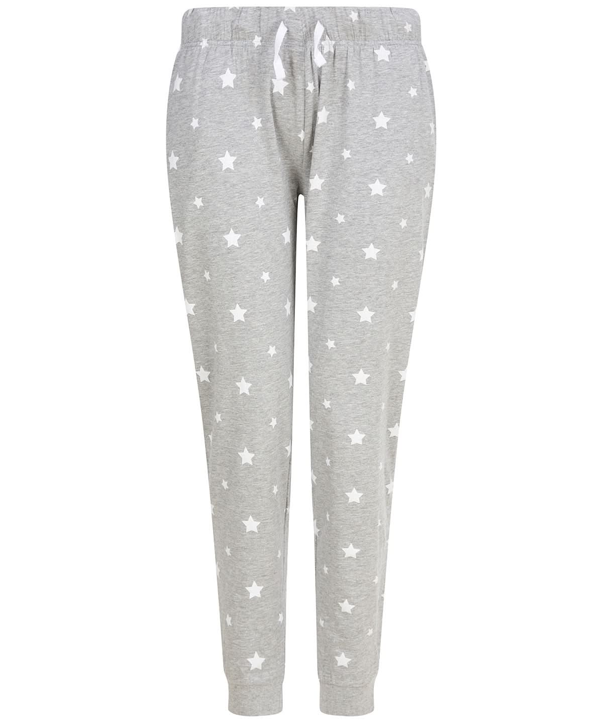 SF Womens cuffed lounge pants SK085 - Heather Grey White Stars - Customisable Loungewear Bottoms