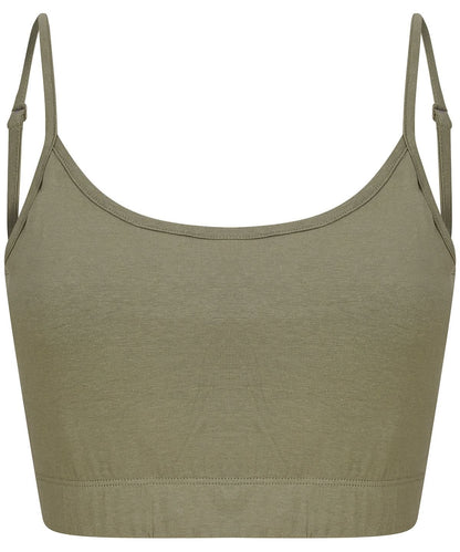 SF Womens sustainable fashion cropped cami top with adjustable straps SK230 - Khaki - Customisable T-Shirt