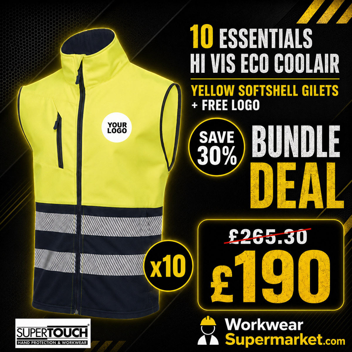 10 Yellow Hi-Vis Softshell Bodywarmers Bundle