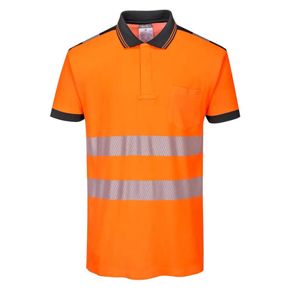 Pw3 Hi Vis Cotton Comfort Polo Shirt S/S T180 - Orange Black - Customisable Polo Shirts