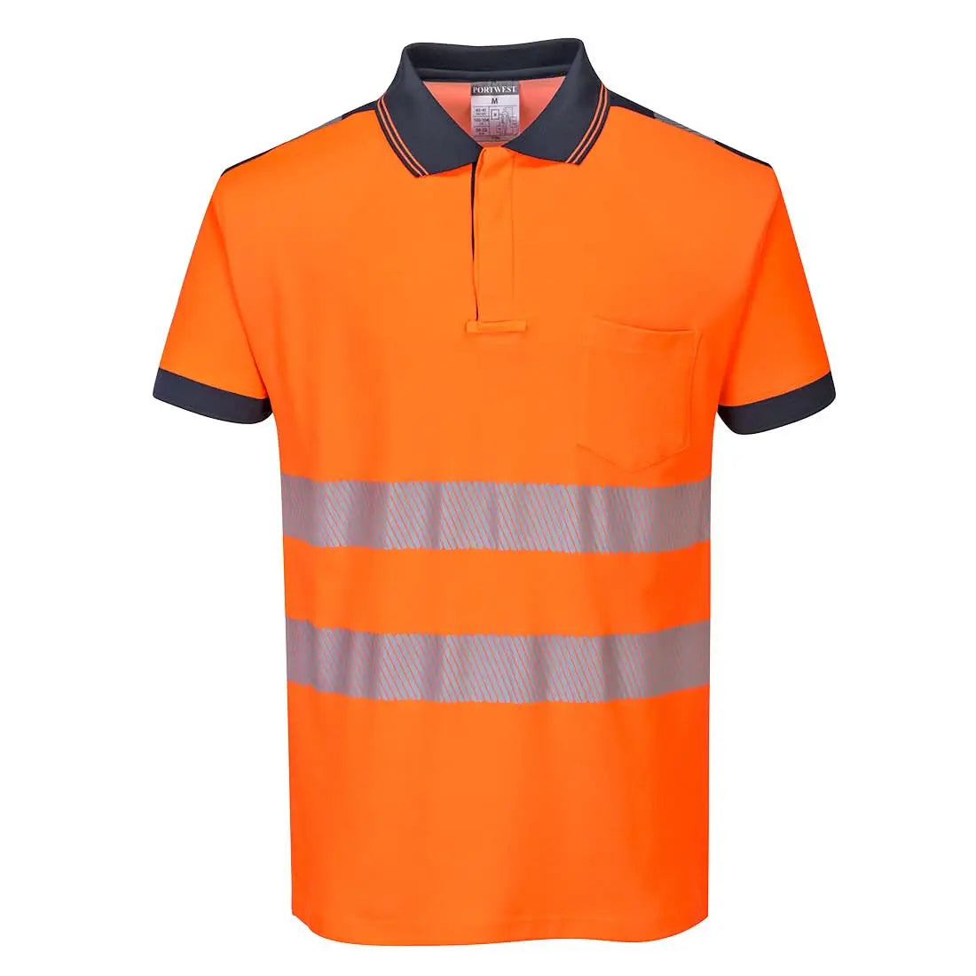 Pw3 Hi Vis Cotton Comfort Polo Shirt S/S T180 - Orange Navy - Customisable Polo Shirts