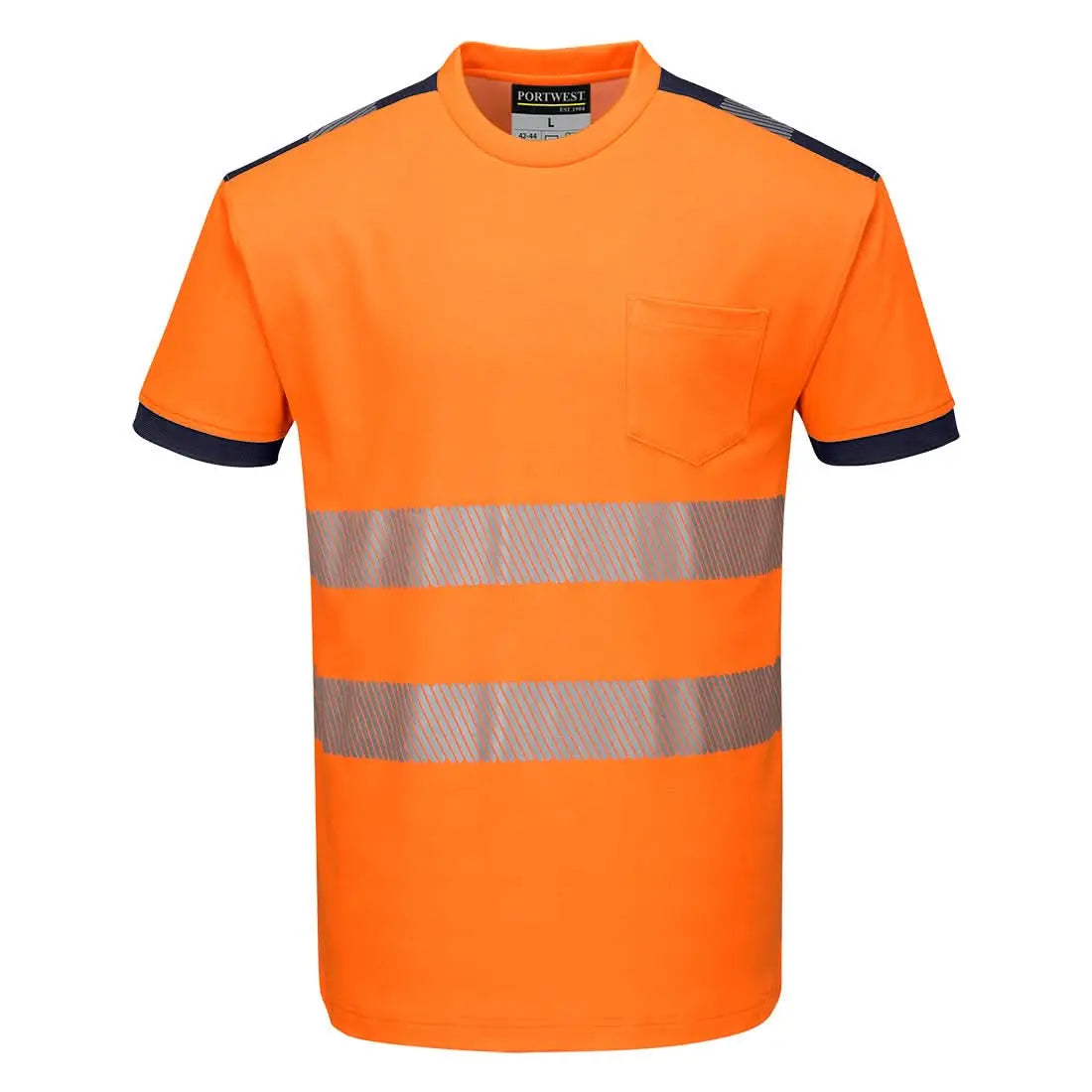 Pw3 Hi Vis Cotton Comfort T Shirt S/S T181 - Orange Navy - Customisable T-Shirt