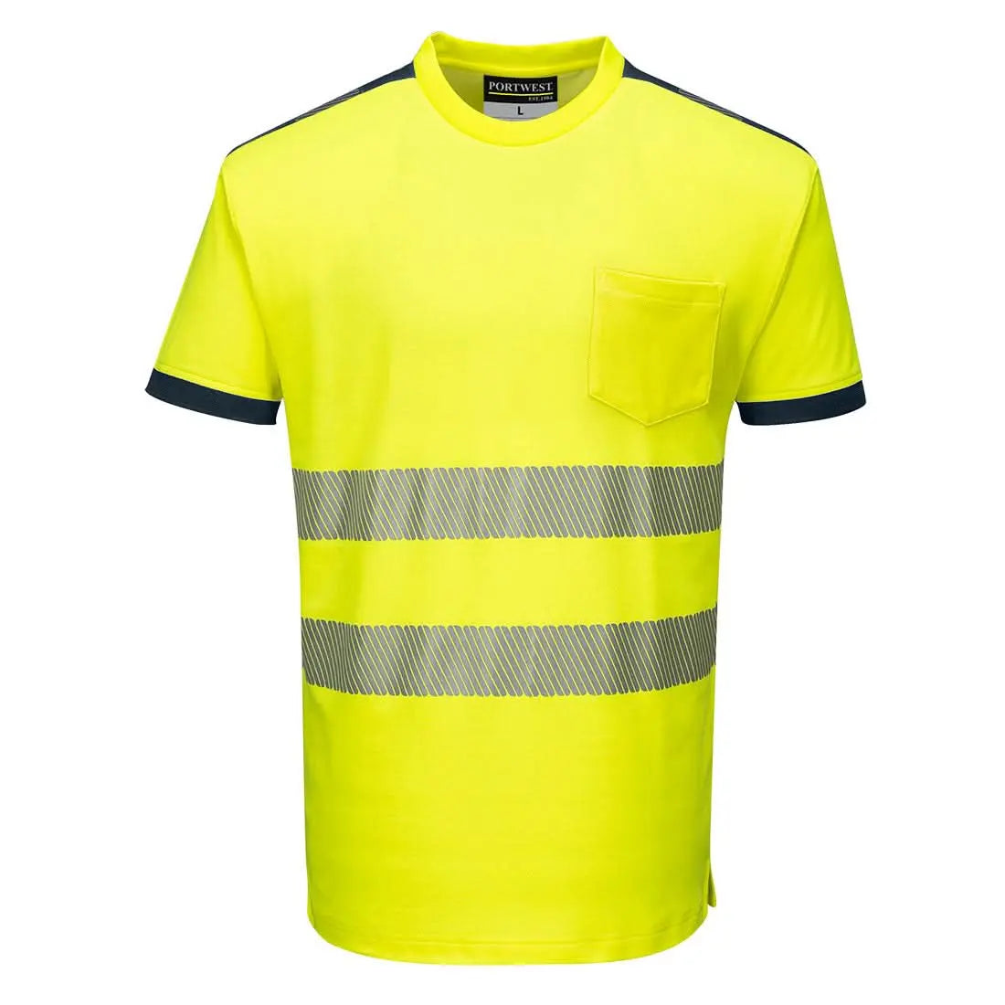 Pw3 Hi Vis Cotton Comfort T Shirt S/S T181 - Yellow Navy - Customisable T-Shirt
