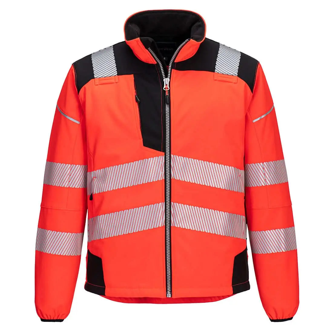 Pw3 Hi Vis Softshell (3 L) T402 - Red Black - Customisable Softshell Jackets