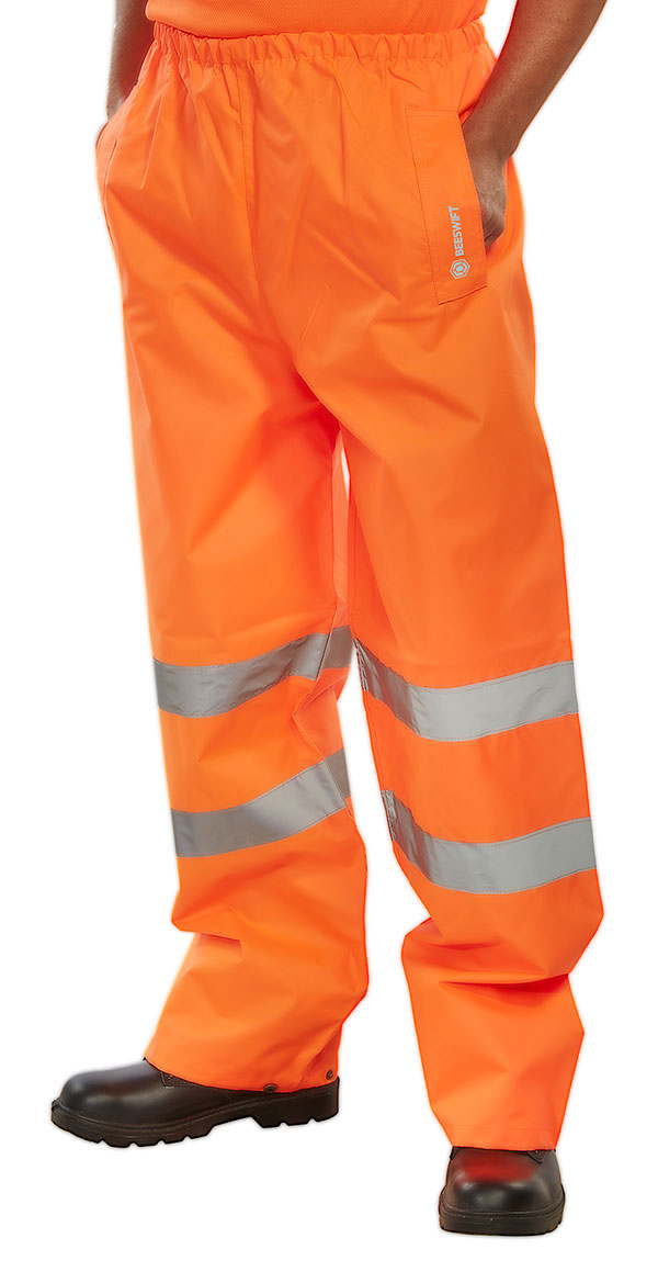 Beeswift Hi Vis Waterproof Traffic Trousers Ten - Orange - Customisable Trousers
