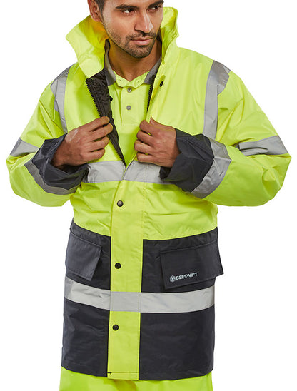 Beeswift Hi Vis Two Tone Traffic Jacket Tjstteng - Saturn Yellow Navy - Customisable Jacket