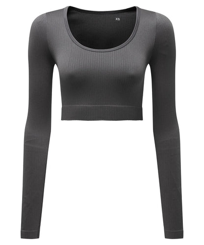 TriDri Tridri Women Ribbed SeamleShort Sleeve 3D Fit Crop Top TR224 - Charcoal - Customisable T-Shirt