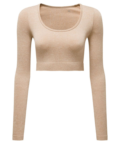 TriDri Tridri Women Ribbed SeamleShort Sleeve 3D Fit Crop Top TR224 - Nude Melange - Customisable T-Shirt
