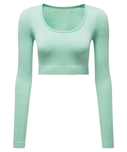 TriDri Tridri Women Ribbed SeamleShort Sleeve 3D Fit Crop Top TR224 - Peppermint Melange - Customisable T-Shirt