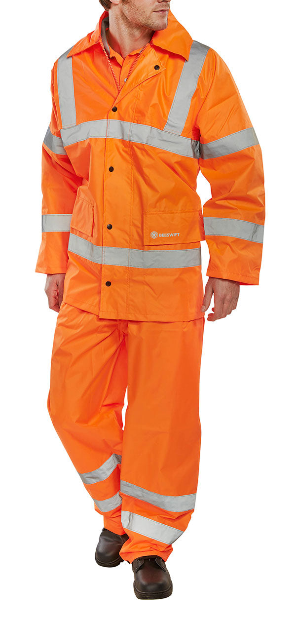 Beeswift Hi Vis Lightweight Waterproof Suit Ts8 - Orange - Customisable Suits