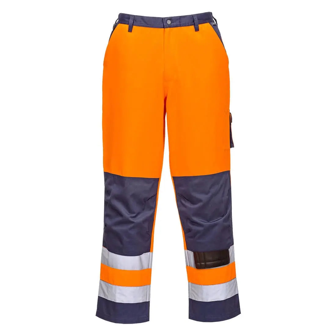 Lyon Hi Vis Contrast Work Trousers Tx51 - Orange Navy Tall - Customisable Work Trousers