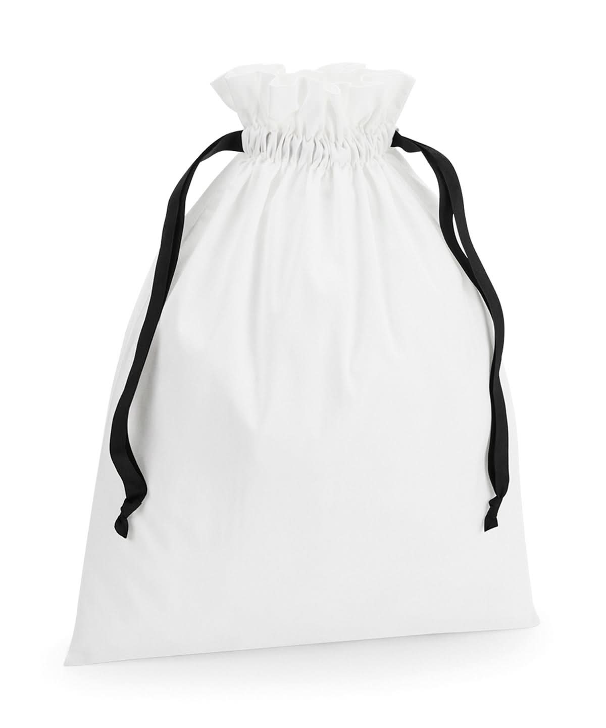 Westford Mill Cotton Gift Bag With Ribbon Drawstring WM121 - Soft White Black - Customisable Bags