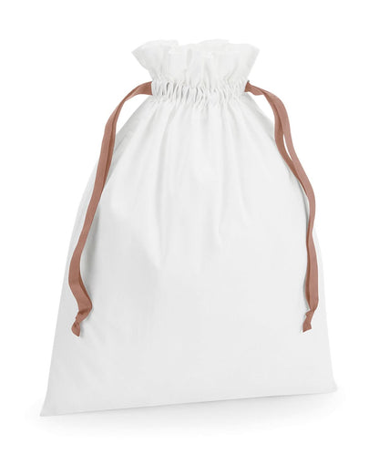 Westford Mill Cotton Gift Bag With Ribbon Drawstring WM121 - Soft White Rose Gold - Customisable Bags