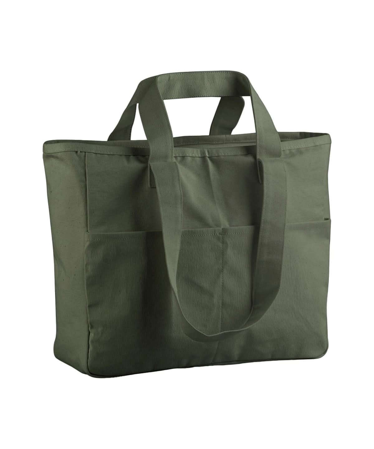 Westford Mill Double Handle Cargo Pocket Tote WM604 - Olive Green One size - Customisable Bags