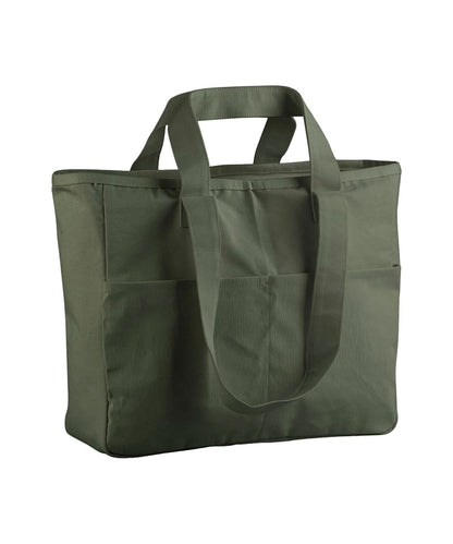 Westford Mill Double Handle Cargo Pocket Tote WM604 - Olive Green One size - Customisable Bags