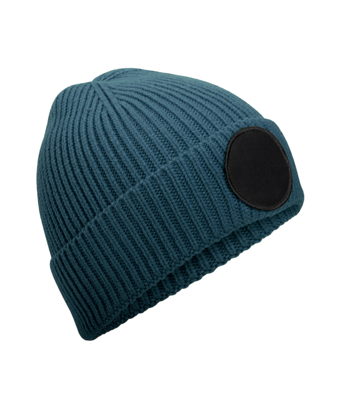 Circular Fashion Patch Beanie - B332R - Airforce Blue black O S - Customisable Beanies