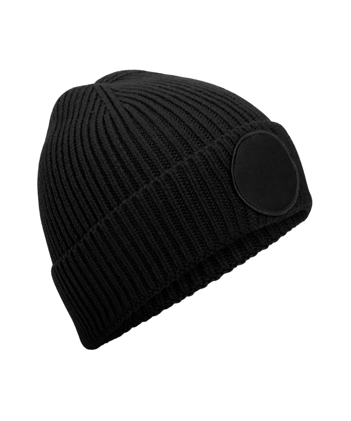 Circular Fashion Patch Beanie - B332R - Black O S - Customisable Beanies